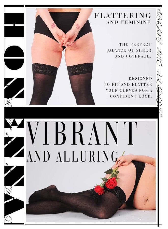 HONENNA Plus Size Thigh High Stockings, Semi Sheer Stay Up Lingerie Lace Top Pantyhose for Women, 2 Pairs - Image 2